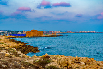 Wall Mural - Sunset view of Paphos castle on Cyprus