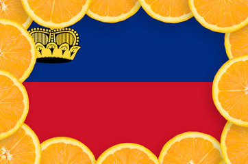 Liechtenstein flag  in fresh citrus fruit slices frame