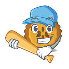 Playing Baseball Apple Pie Bread On Cartoon Plate