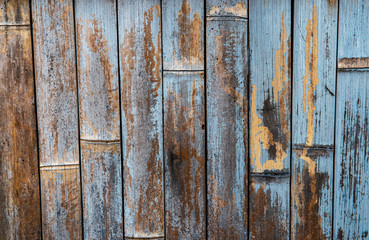 old blue bamboo wall