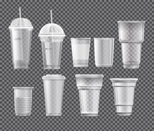 Set Of Different Takeaway Plastic Cups On Transparent Background