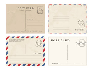 Composed graphic set of various postcards with blank writing area on white background