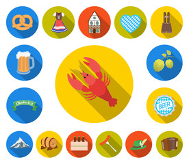 Poster - Oktober festival in Munich flat icons in set collection for design.Tradition and fun vector symbol stock web illustration.