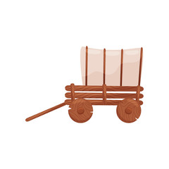 Wall Mural - Old wooden cart with tent. Farm wagon. Vehicle for transporting goods. Cartoon vector design