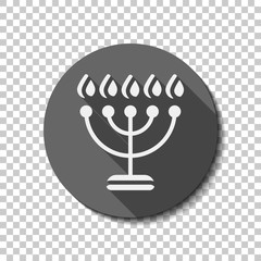 Wall Mural - Hanukkah icon or menorah lamp. Outline Jewish Candles. flat icon, long shadow, circle, transparent grid. Badge or sticker style