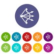 Bow and arrows equipment icons color set vector for any web design on white background