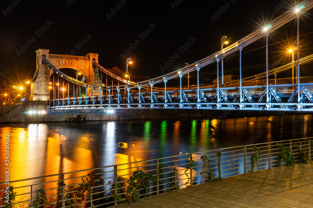 Wroclaw city at night, Grunwaldzki Bridge, Poland, Europe - obrazy, fototapety, plakaty 