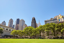 New York City Skyline On A Sunny Summer Day Seen From The Bryant Park, USA.