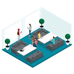 Isometric Coworking Center Freelancer Young People