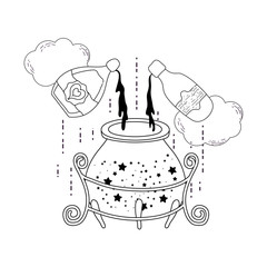 Sticker - magic witch cauldron with potion bottle