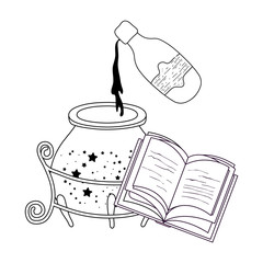 Sticker - magic witch cauldron with potion bottle and book