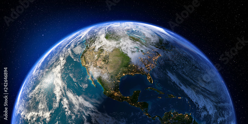 Cuadros en Lienzo Planet Earth with detailed relief and atmosphere