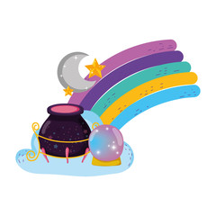 Sticker - magic witch cauldron with crystal ball in rainbow