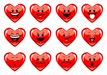 Wall Mural - vector set of love emoticons. collection of heart characters with different emotions in cartoon styl