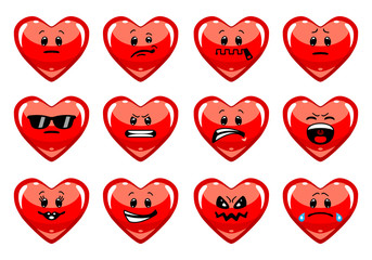 Wall Mural - vector set of love emoticons. collection of heart characters with different emotions in cartoon styl