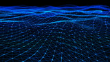 Fototapeta Do przedpokoju - Abstract digital background with cybernetic particles. Plexus geometric effect Big data with compounds. Musical wave of particles. Low poly mesh. Flow. Wave. 3D rendering.