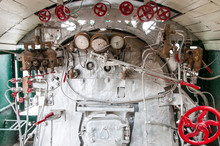 Driver Cabin Of Steam Railway Engine 