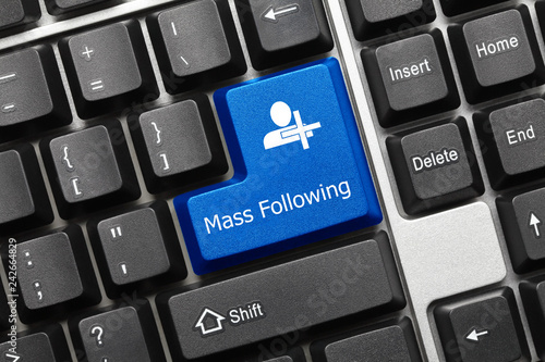 Fotografie, Obraz Conceptual keyboard - Mass Following (blue key)