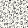 Cream pattern with black silhouette blossom and flower buds. Surface pattern design.