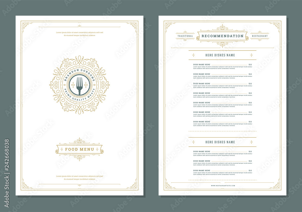 Restaurant menu design and label vector brochure template. - obrazy, fototapety, plakaty 