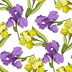 Wall Mural - Vector Iris floral botanical flower. Seamless background pattern. Fabric wallpaper print texture.