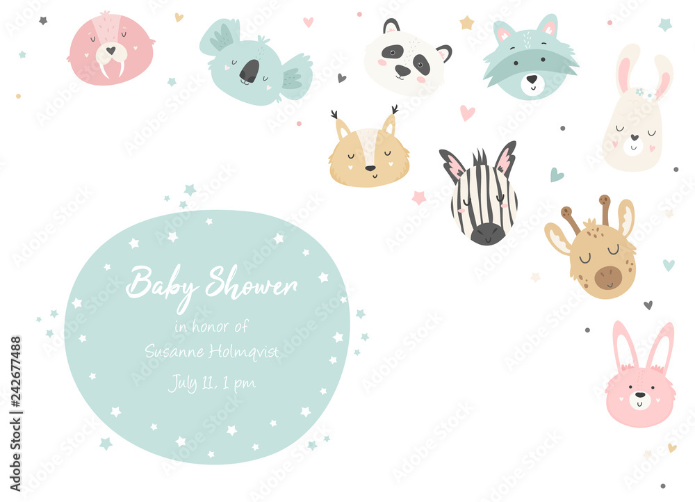 Baby Shower Invitation with cute animals. Stock Vector | Adobe Stock
