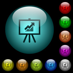 Sticker - Presentation table with rising graph icons in color illuminated glass buttons