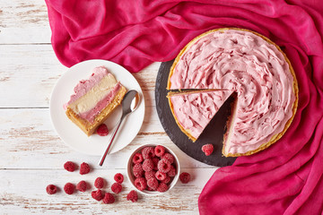 Wall Mural - white chocolate and raspberry cheesecake, top view