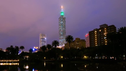 Wall Mural - Timelapse of night light Taipei cityscape on twilight time