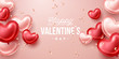 Valentines Day background with heart shaped balloons. Holiday vector illustration