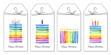 Set Of Party Hand Tags. Cute Hand Drawn Set For Birthday. Isolated. Watercolor Illustration.