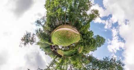 Wall Mural - little planet transformation with curvature of space. full flyby panorama with rise up into the sky 