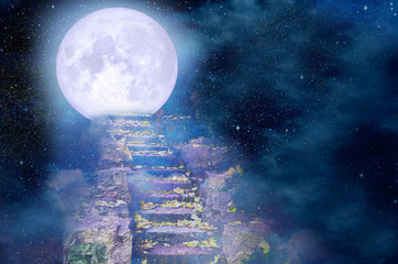 Wall Mural - Stairway To The Skies, full moon