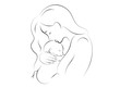 mother and baby stylized vector symbol, mom hugs her child logo template