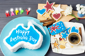 Wall Mural - vanilla cream cake in a shape of the Australia 