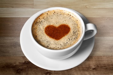 Sticker - Latte coffee with heart symbol isolated on white background