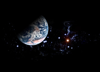 Wall Mural - planet earth among deep dark space with stars and nebulae. elements of this image furnished by nasa.