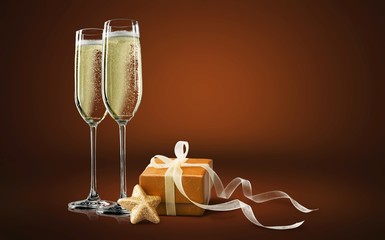 Sticker - Two glasses of champagne isolated on white background