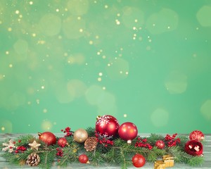 Sticker - Christmas decorations with  tree branches and  baubles  isolated