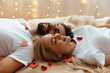 Couple. Love. Valentine's day. Man and woman are lying together and smiling