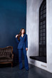 © indiraswork - Glamour fashion style catalog casual clothes for business woman meeting date walk party sexy beautiful woman brunette long hair natural make up wear pants jacket dress code model suit.