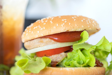 Closeup of home made tasty burger.