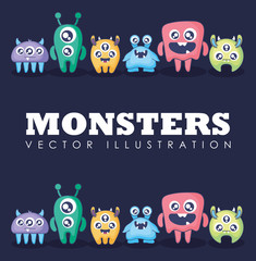 Sticker - group of cute monsters card