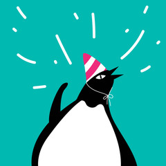 Wall Mural - Cute penguin wearing a party hat cartoon vector