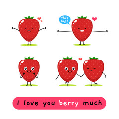 Wall Mural - Cute Strawberry mascot. Vector illustration