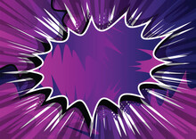 Vector Illustrated Retro Comic Book Background With Big Purple Explosion Bubble, Pop Art Vintage Style Backdrop.