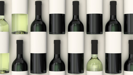 Wall Mural - Pattern from bottles of red and white wine with blank labels