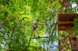 © Dmitry Naumov - Teen boy on a ropes course in a treetop adventure park passing hanging rope obstacle