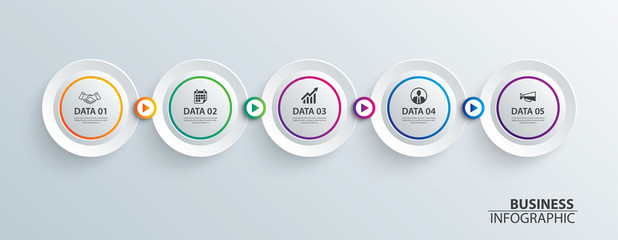 Infographics timeline circle paper with 5 data horizontal template. Vector illustration abstract background. Can be used for workflow layout, business step, brochure, flyers, banner, web design.