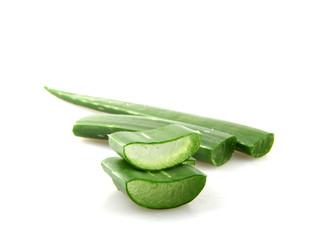 Poster - Close-Up Of Aloe Vera Slice On White Background